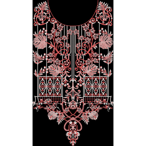 Luxury Embroidered Neckline Panel with Ornamental Floral and Scroll Design