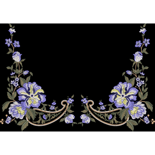 Elegant Embroidered Floral Neckline Border with Blue Blossom Motifs