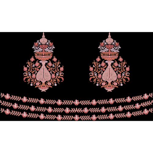 Embroidered Ornamental Motif with Decorative Floral Borders