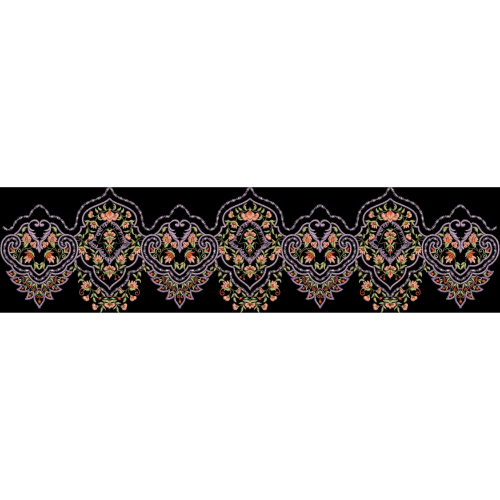Embroidered Ornamental Floral Border with Repeating Medallion Motifs