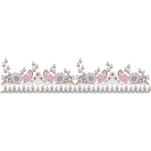 Delicate Embroidered Floral Lace Border with Pastel Blossoms