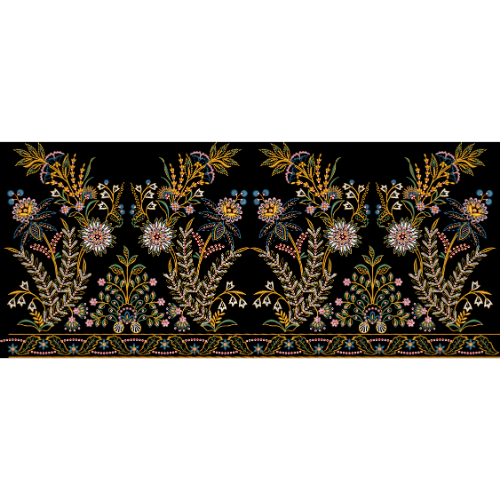 Royalty Free Floral Border Embroidery Design with Rich Multicolor Thread Work