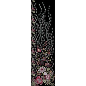 Embroidered Vertical Floral Panel with Falling Bud Motifs on Black Background