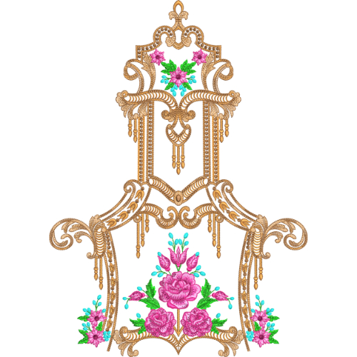 Elegant Gold Baroque Floral Embroidery Motif Design