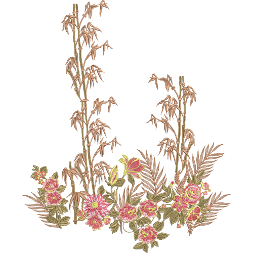 Bamboo and Blossom Embroidered Floral Arrangement