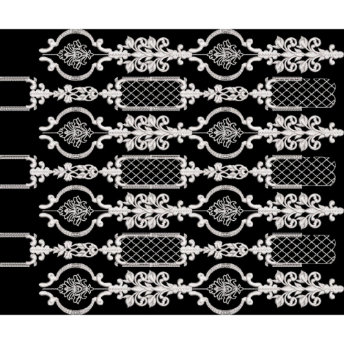Classic White Ornamental Baroque Motif Textile Print on Black Background