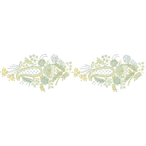 Royalty Free Floral Motif Embroidery Design with Elegant Gold Thread Work