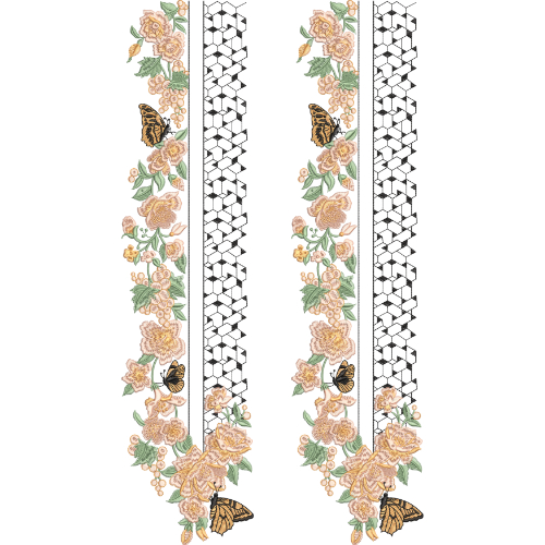 Floral and Butterfly Embroidery Style Vertical Border Textile Print Design