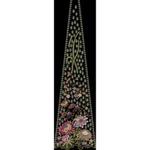 Multicolor Floral Embroidery Style Tapered Panel Textile Print on Black Background
