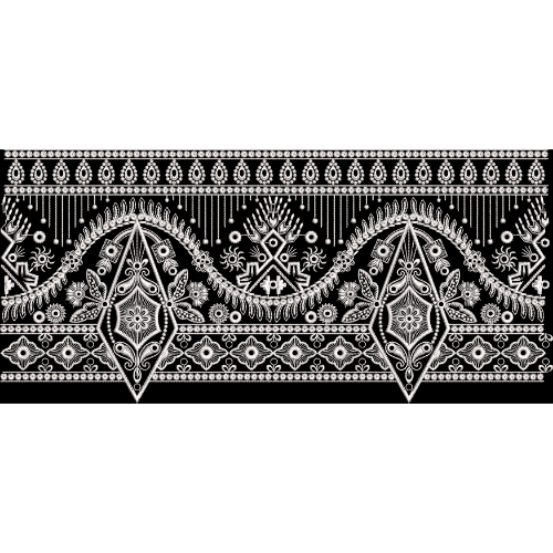Royalty Free Ornamental Tribal Border Embroidery Design with White Thread Work