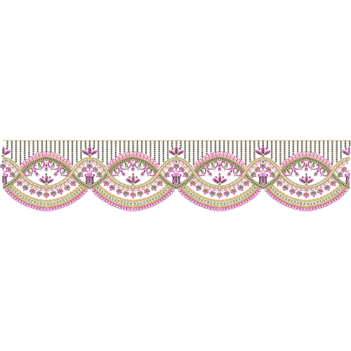 Elegant Scalloped Floral Border Embroidery Design in Pink and Gold