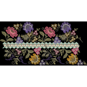 Elegant Floral Border Embroidery Design with Multicolor Botanical Motifs