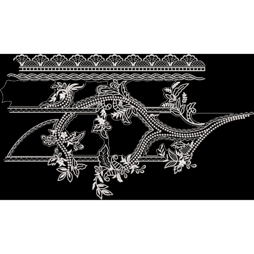 Classic White Floral Lace Border Embroidery Design on Black Background