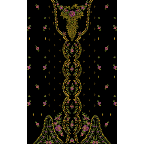 Luxury Gold Floral Necklace Style Front Panel Design on Black Background for Textile Prints