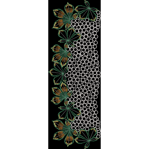 Modern Floral Border Design with Circular Pattern Detailing on Black Background for Textile Prints