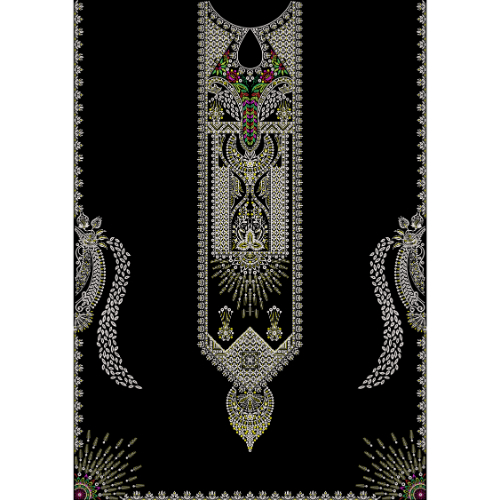 Royalty Free Ornamental Neckline Panel Embroidery Design with Luxury Thread Work