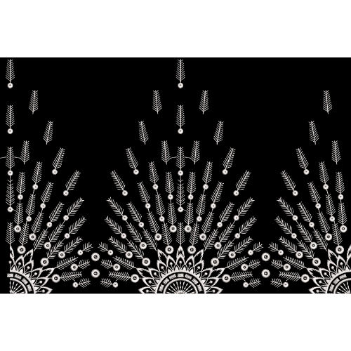 Royalty Free Ornamental Fan Border Embroidery Design with White Thread Work