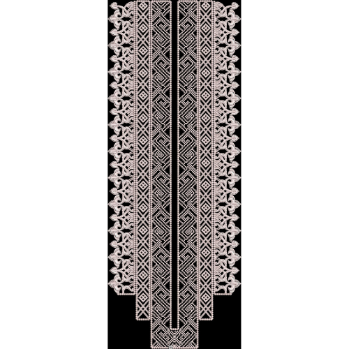 Classic White Geometric Embroidered Front Panel Design on Black Background for Textile Prints