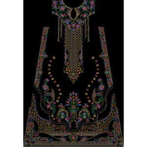 Royalty Free Heavy Neckline Panel Embroidery Design with Rich Multicolor Thread Work