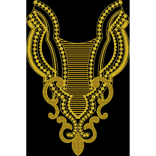 Luxury Gold Ornamental Neckline Front Panel Design on Black Background for Textile Prints