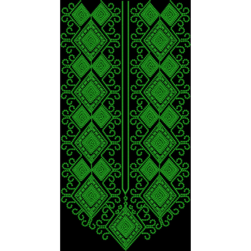 Elegant Green Geometric Embroidered Neckline Front Panel Design on Black Background for Textile Prints