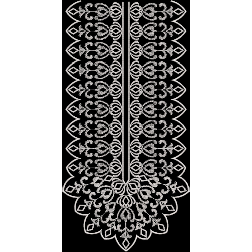Classic White Ornamental Embroidered Front Panel Design on Black Background for Textile Prints