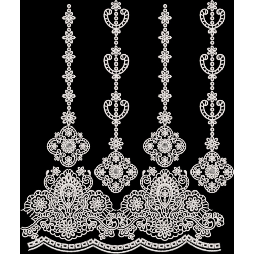 Elegant White Ornamental Lace Style Border Design on Black Background for Textile Prints