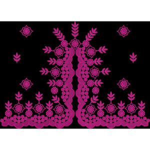 Vibrant Pink Ornamental Floral Border and Panel Design on Black Background for Textile Prints