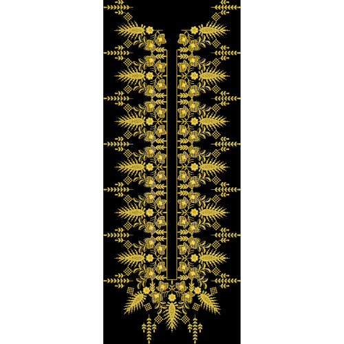 Luxury Gold Floral Embroidered Neckline Front Panel Design on Black Background for Textile Prints