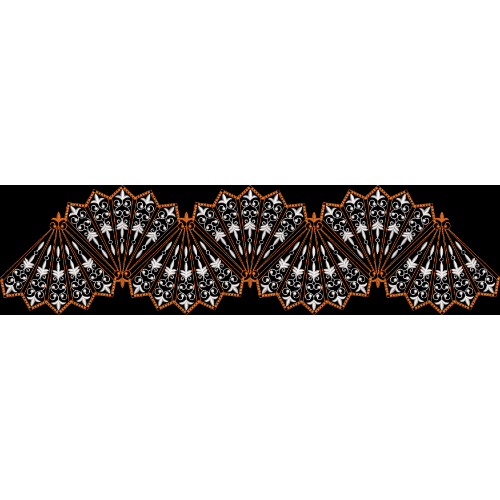 Ornamental Fan Motif Embroidery Border Design in Black, White, and Gold
