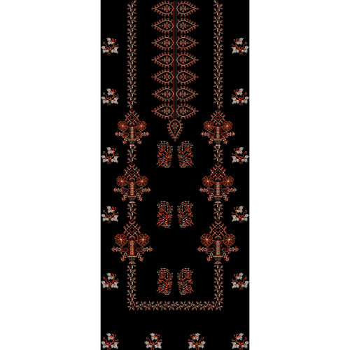 Traditional Vertical Floral Vine Embroidery Panel Design in Copper Tones on Black