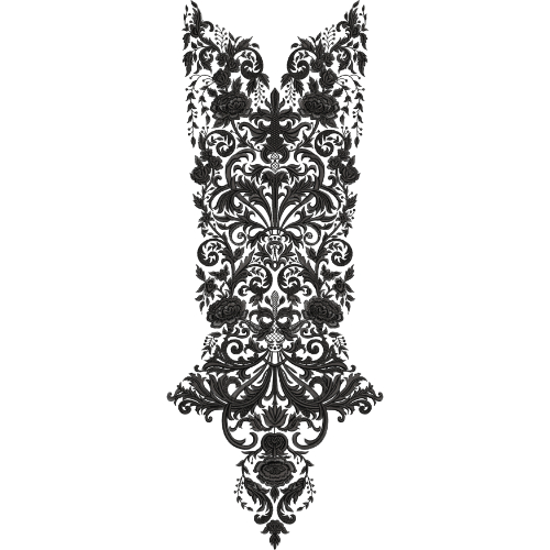 Elegant Black Floral Baroque Embroidery Neckline Design