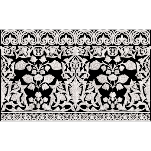 White Ornamental Floral Border Embroidery Design on Black Background
