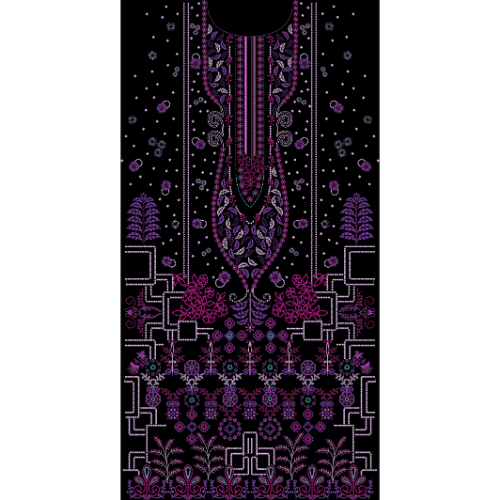 Royalty Free Ornamental Neckline Panel Embroidery Design with Elegant Purple Thread Work