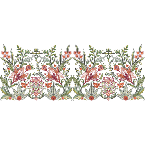 Elegant Botanical Embroidery-Inspired Floral Textile Print Design