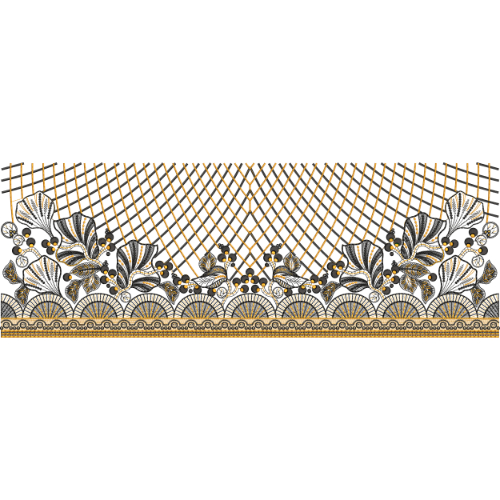 Ornamental Floral Border with Geometric Lattice Textile Print Design