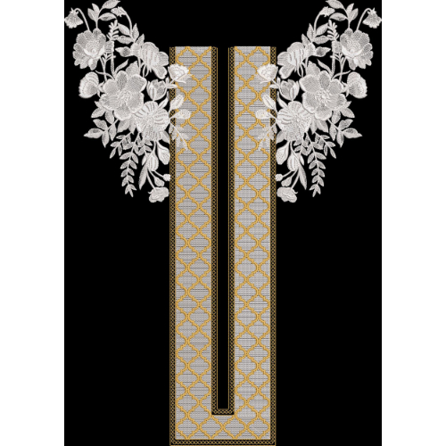Luxury Floral Neckline Panel with Geometric Embroidery Textile Design