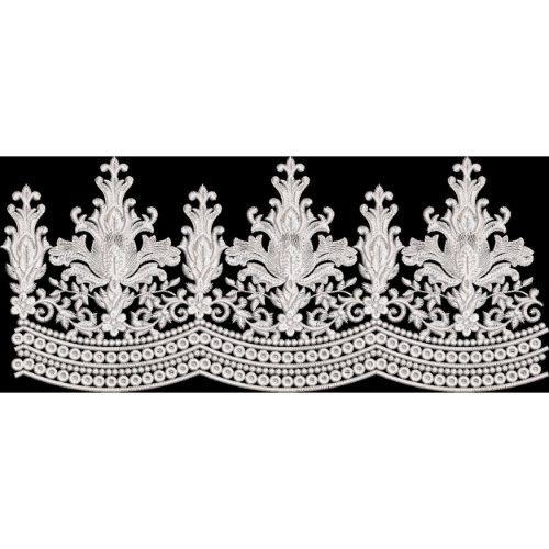 Ornate White Floral Embroidery Border Textile Print Design