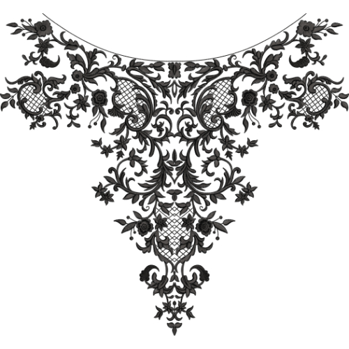 Ornate Baroque Floral Neckline Embroidery Textile Design