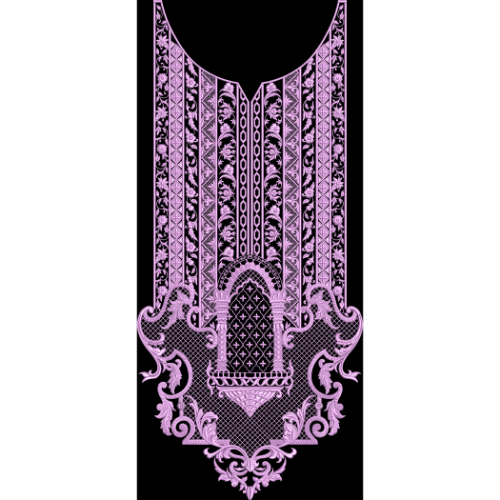 Elegant Ornamental Neckline Panel with Geometric Detailing Textile Design