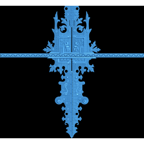 Ornamental Cross-Style Motif with Decorative Band Textile Print Design