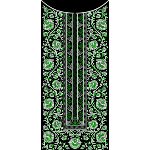 Elegant Green Floral Embroidery Neckline Panel Textile Design