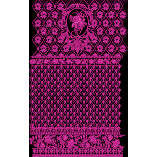 Ornamental Floral Panel with Geometric Pattern Textile Print Design