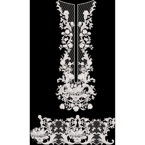 Elegant White Floral Embroidery Neckline Panel with Border Textile Design