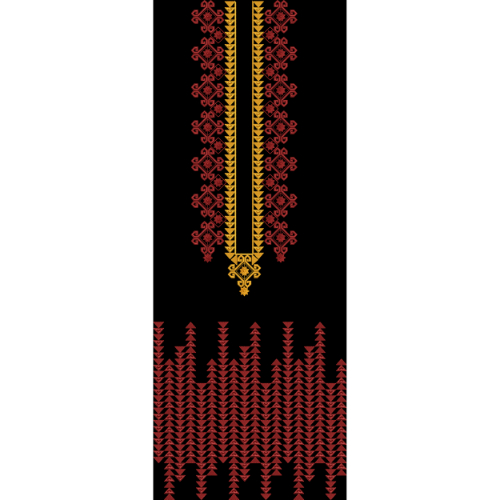 Traditional Geometric Neckline Panel with Tribal Motif Textile Design