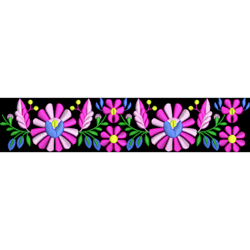 Vibrant Pink Floral Embroidery Border Textile Design