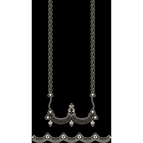 Classic White Ornamental Chain Neckline Panel with Border Textile Design