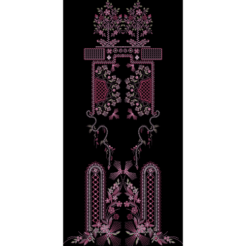 Ornate Pink Floral Embroidery Neckline Panel Textile Design