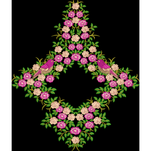 Royalty Free Bird Floral Ornamental Embroidery Design with Elegant Multicolor Thread Work