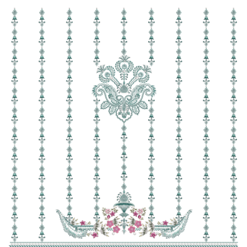 Classic Vertical Mughal Floral Stripe Embroidery Textile Design